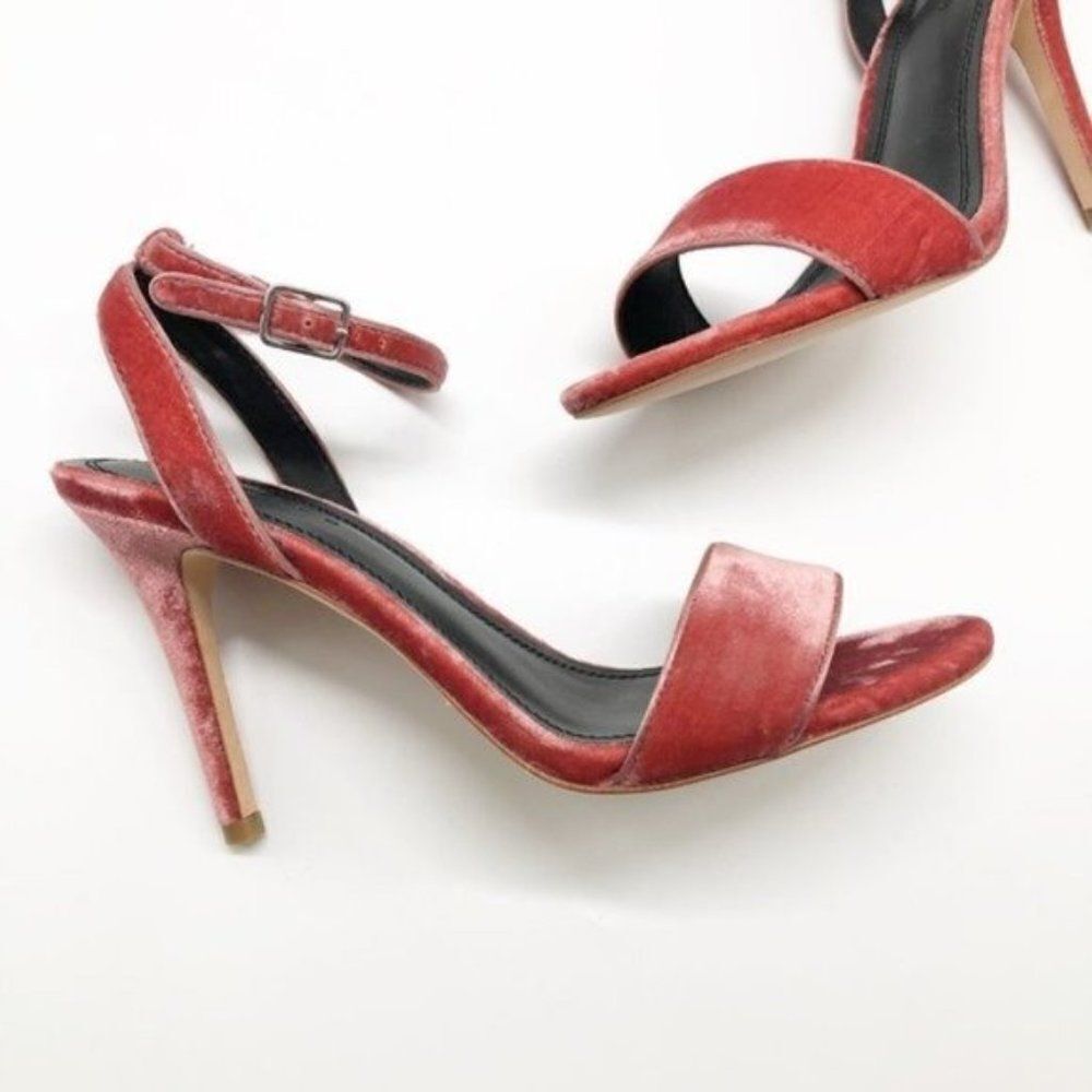 SANDRO Nina Rose Velvet Heeled Sandals - Picture 2 of 8
